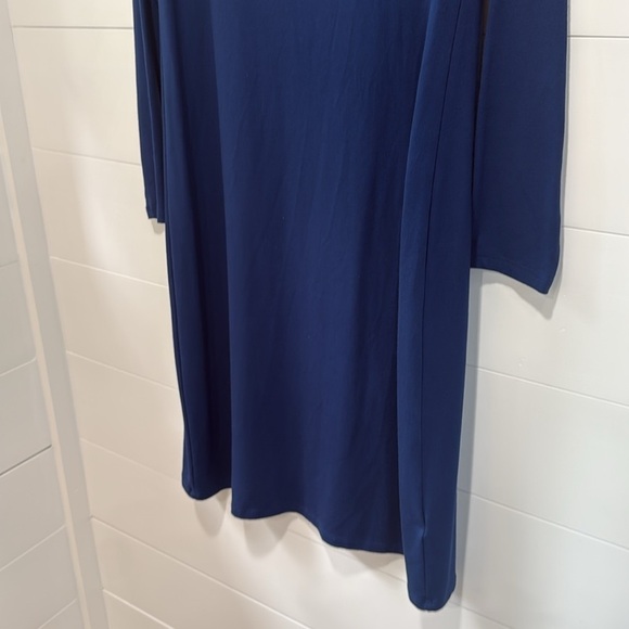 Eileen Fisher Deep Blue Ballet Neck Keyhole Length Long Sleeve Dress Size Medium - Picture 4 of 8